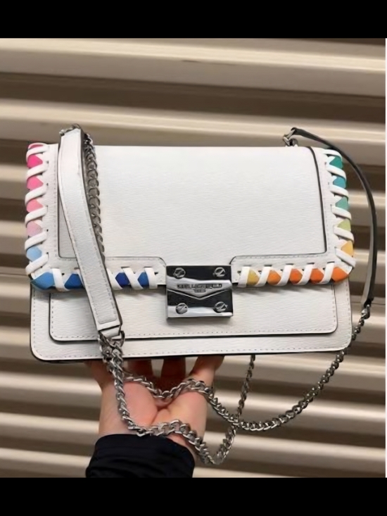 Karl Lagerfeld Handbags - NWT SOLD OUT Karl Lagerfeld White Leather Crossbody Chain Bag Multicolor Trim